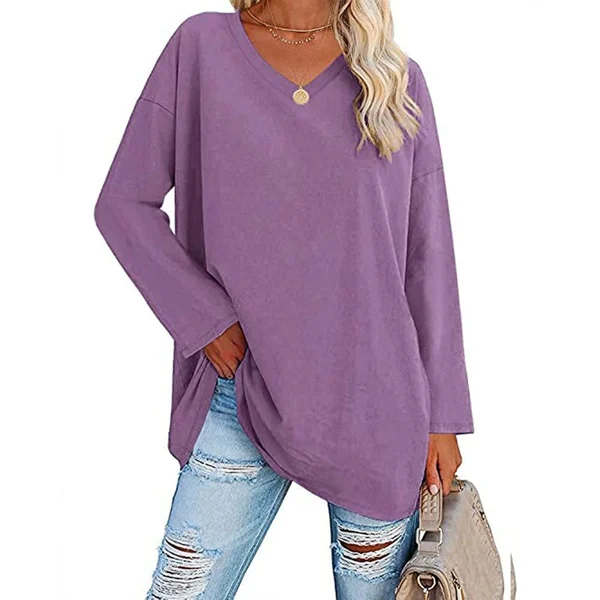 Women's loose long sleeve fashion V-neck knit top mysite