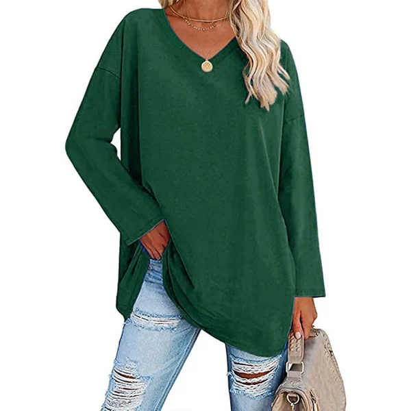 Women's loose long sleeve fashion V-neck knit top mysite