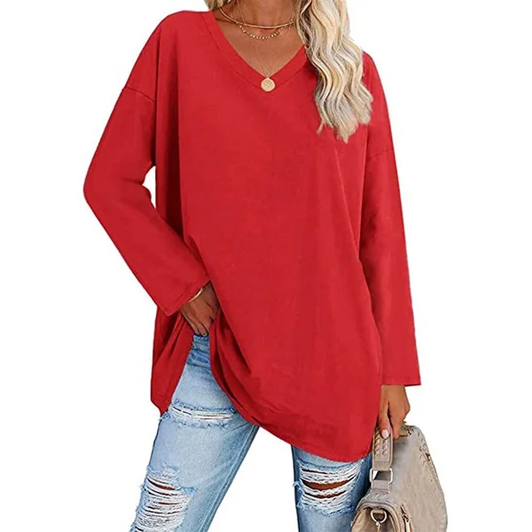 Women's loose long sleeve fashion V-neck knit top mysite