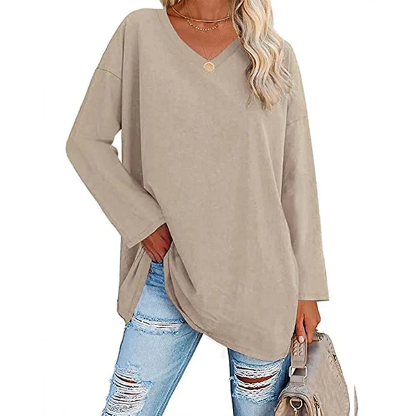 Women's loose long sleeve fashion V-neck knit top mysite