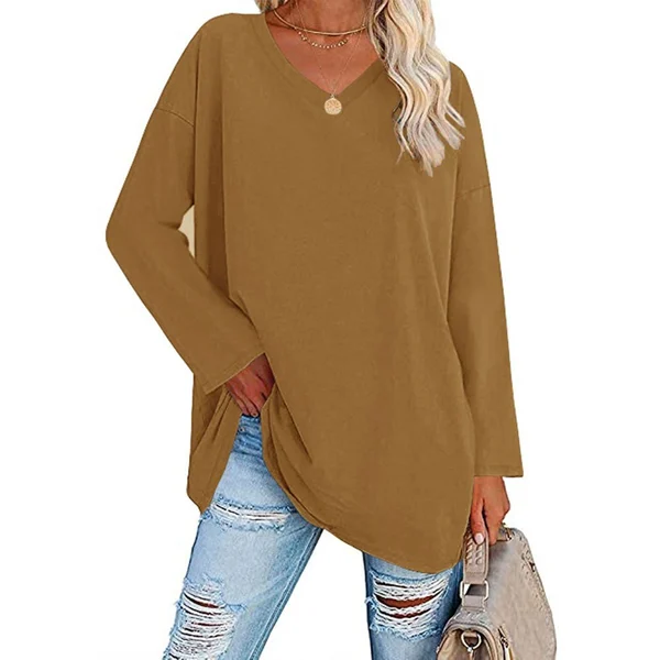 Women's loose long sleeve fashion V-neck knit top mysite