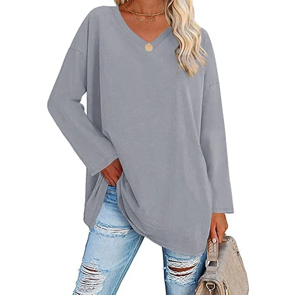 Women's loose long sleeve fashion V-neck knit top mysite