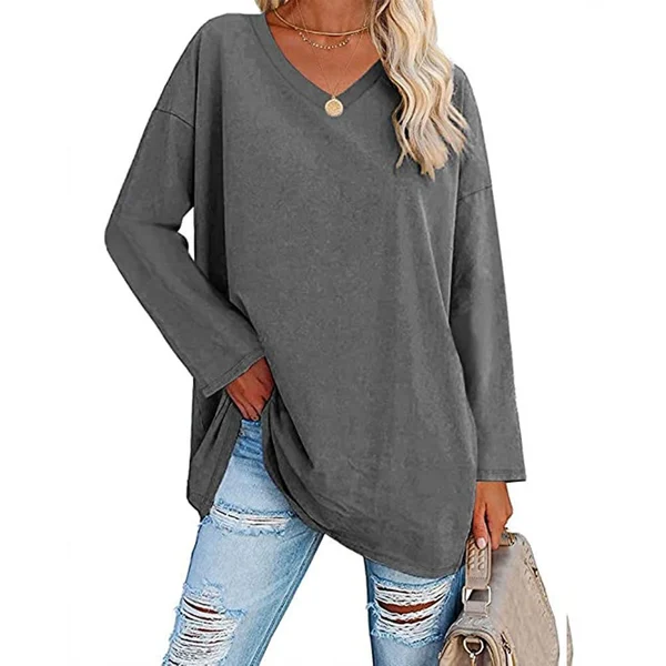 Women's loose long sleeve fashion V-neck knit top mysite