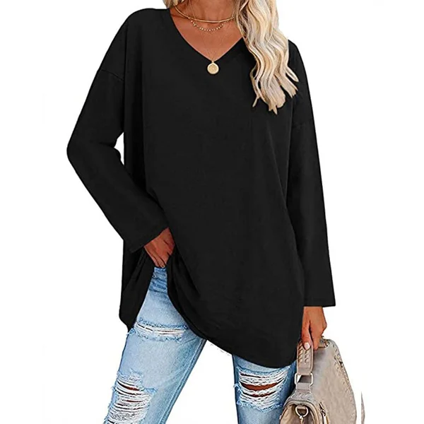 Women's loose long sleeve fashion V-neck knit top mysite