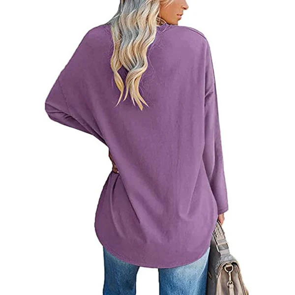 Women's loose long sleeve fashion V-neck knit top mysite