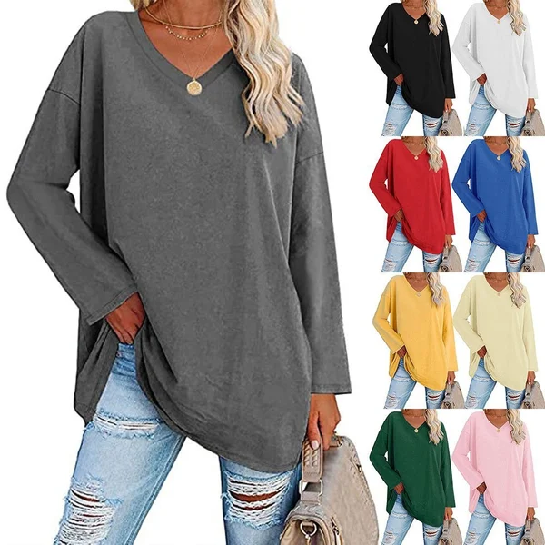 Women's loose long sleeve fashion V-neck knit top mysite