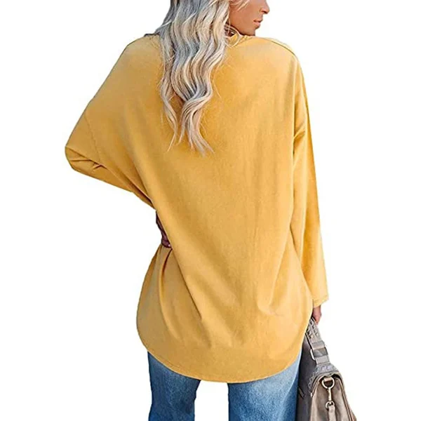 Women's loose long sleeve fashion V-neck knit top mysite