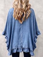 Chic Boho Denim Ruffle Trim Cardigan mysite