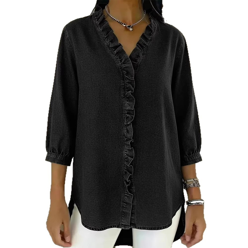 ⏳Time-Limited Special⏰Women's Casual Ruffle V-Neck Shirt | Soft, Breathable & Flattering High-Low Hem ✨ mysite