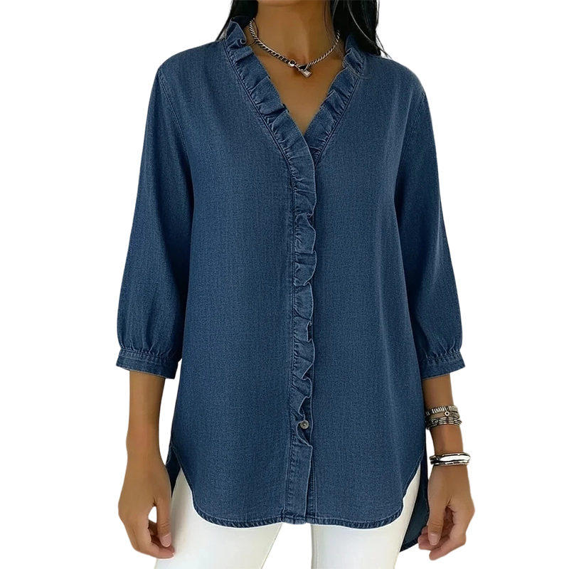 ⏳Time-Limited Special⏰Women's Casual Ruffle V-Neck Shirt | Soft, Breathable & Flattering High-Low Hem ✨ mysite