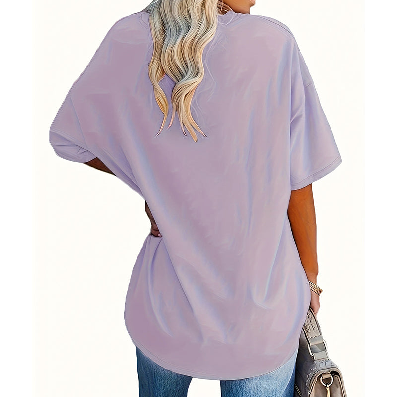 Women's Plus-Size Rose Print V-Neck T-Shirt mysite
