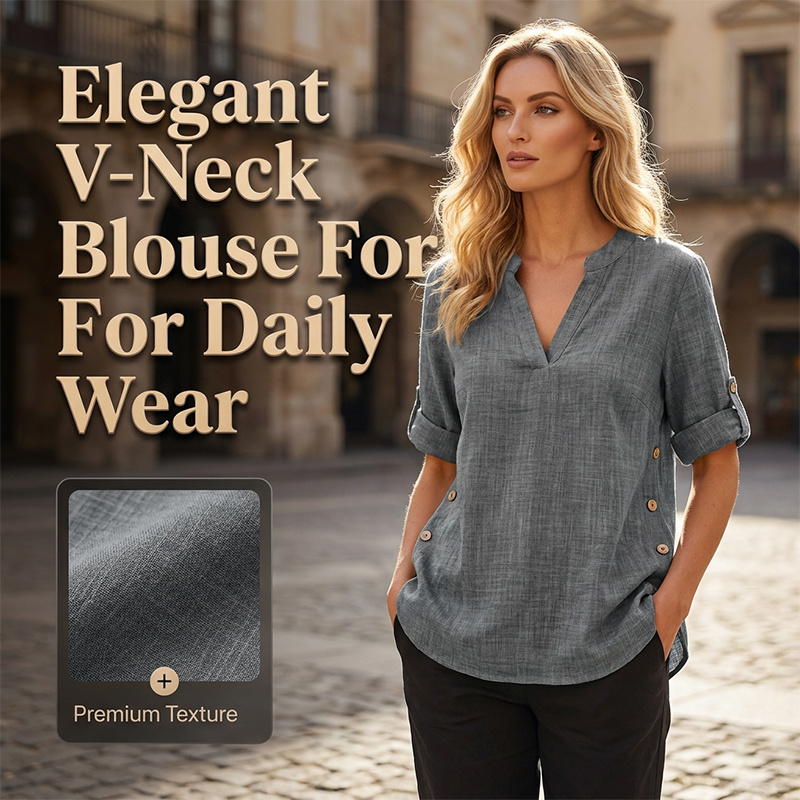 Women's Casual Loose Fit V-Neck Blouse mysite