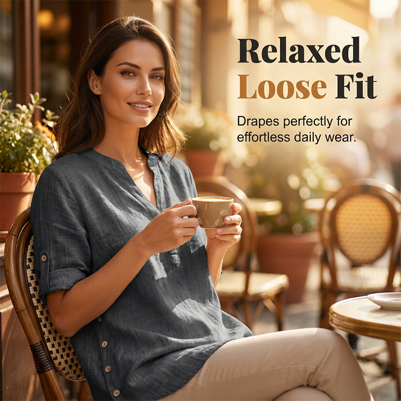 Women's Casual Loose Fit V-Neck Blouse mysite