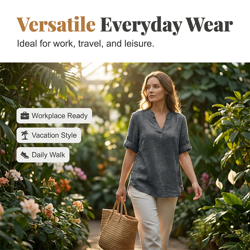 Women's Casual Loose Fit V-Neck Blouse mysite