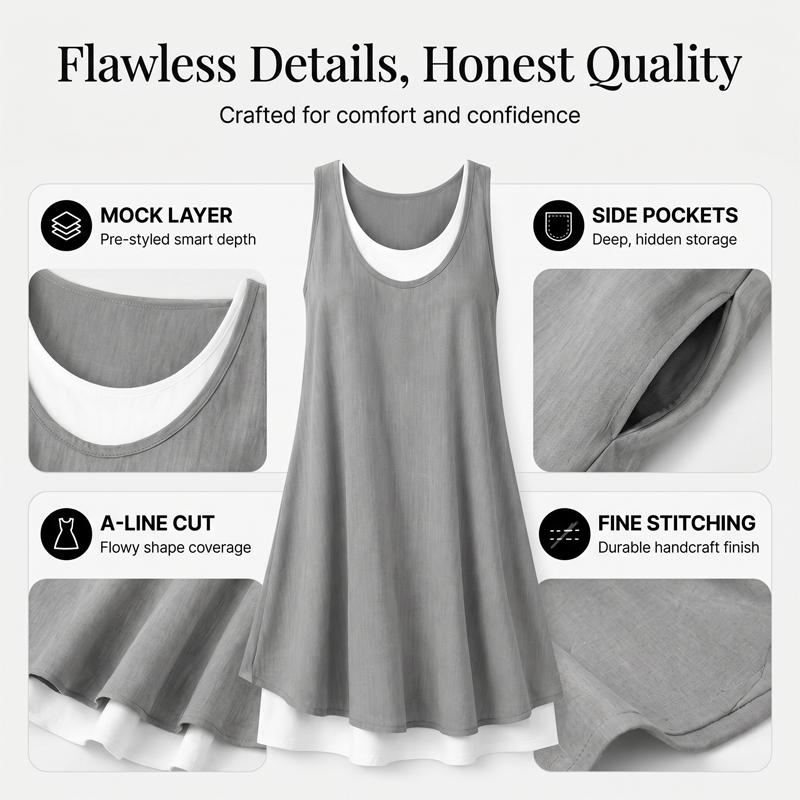 Women's Sleeveless Fake 2-Piece Dress mysite
