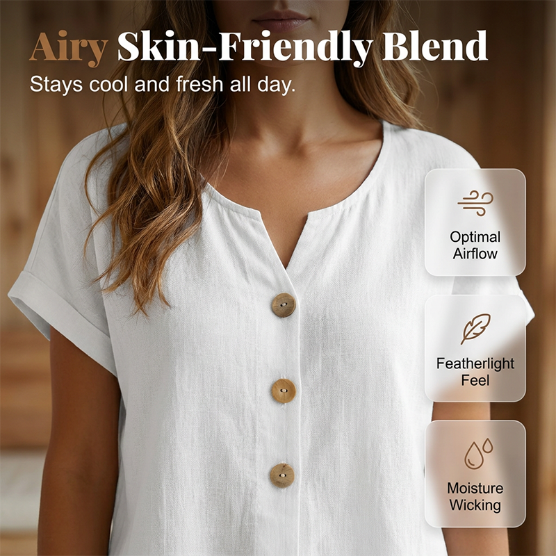 🔥Limited-Time Offer-Women's V-Neck Button Casual T-Shirt mysite