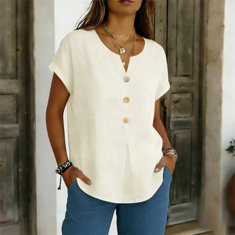 🔥Limited-Time Offer-Women's V-Neck Button Casual T-Shirt mysite