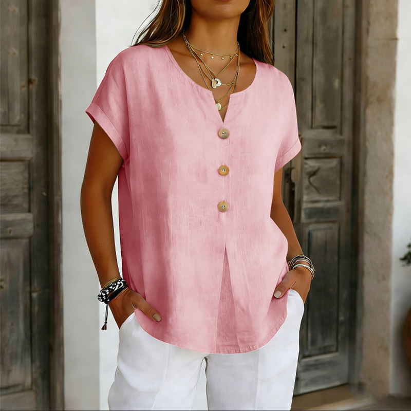🔥Limited-Time Offer-Women's V-Neck Button Casual T-Shirt mysite