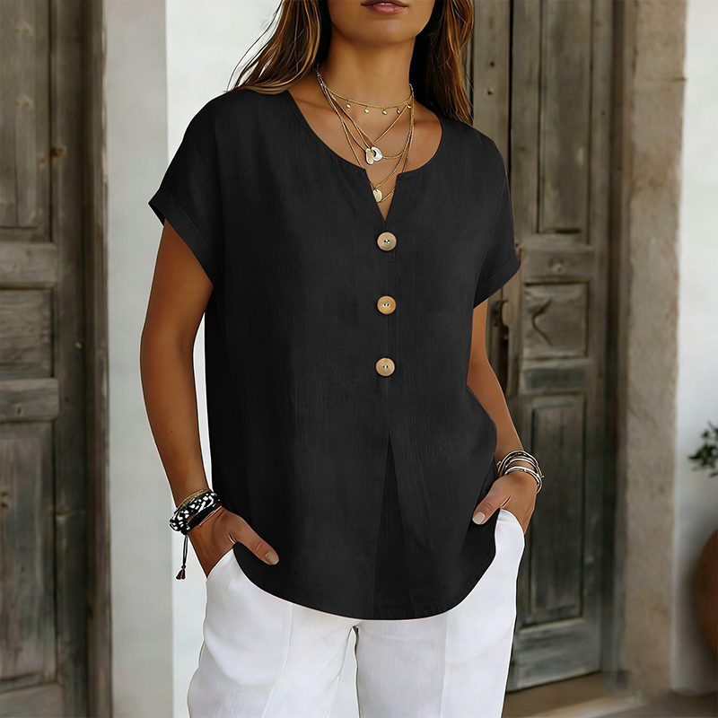 🔥Limited-Time Offer-Women's V-Neck Button Casual T-Shirt mysite