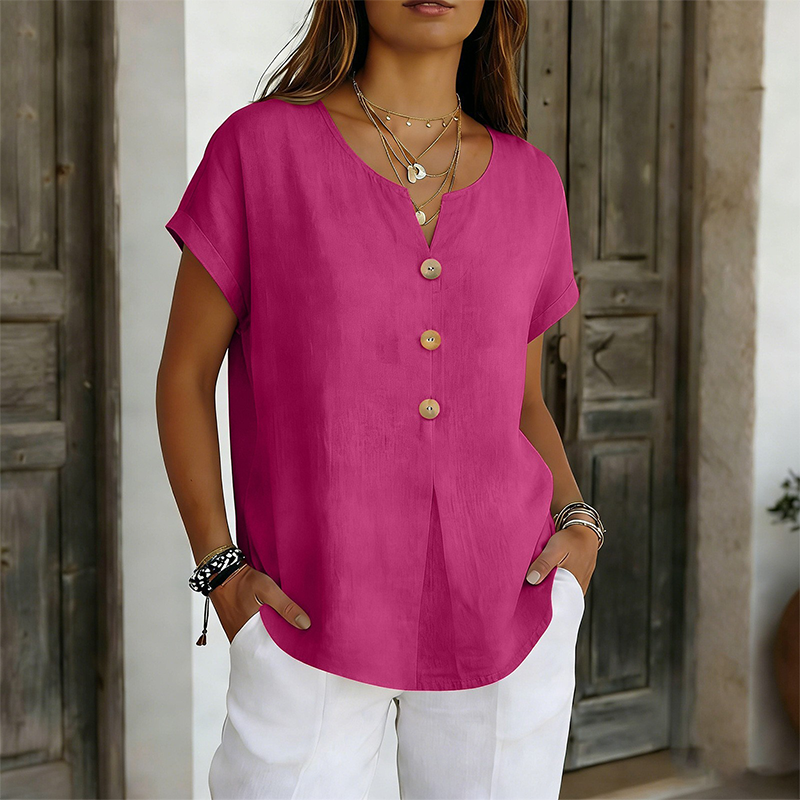 🔥Limited-Time Offer-Women's V-Neck Button Casual T-Shirt mysite