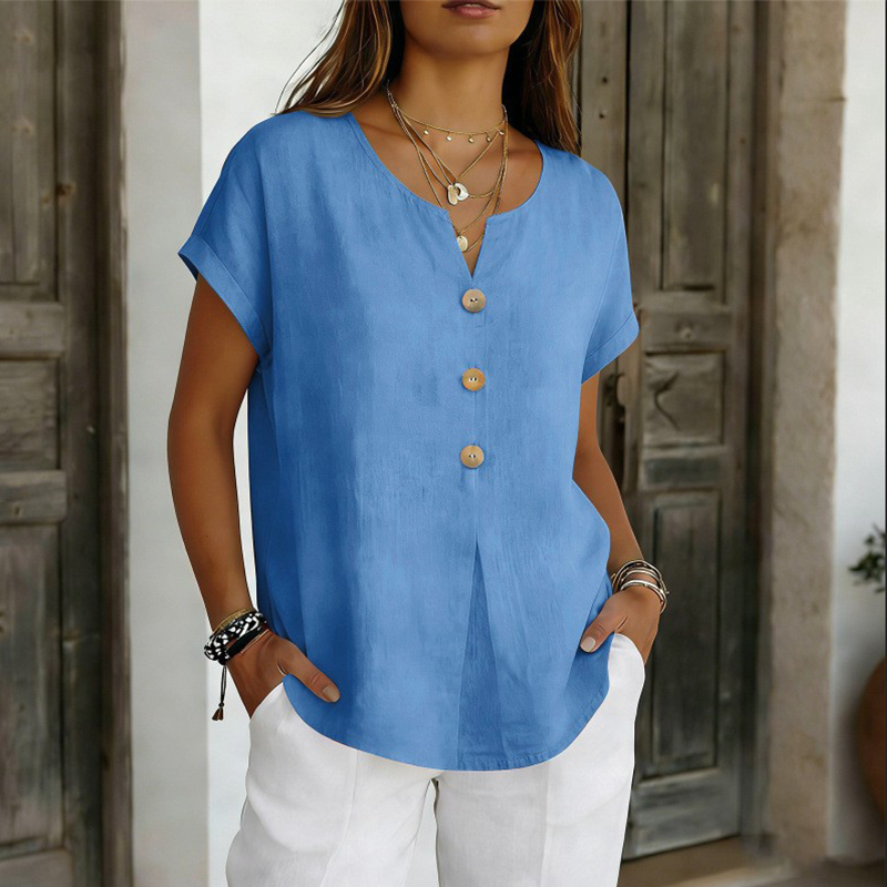 🔥Limited-Time Offer-Women's V-Neck Button Casual T-Shirt mysite