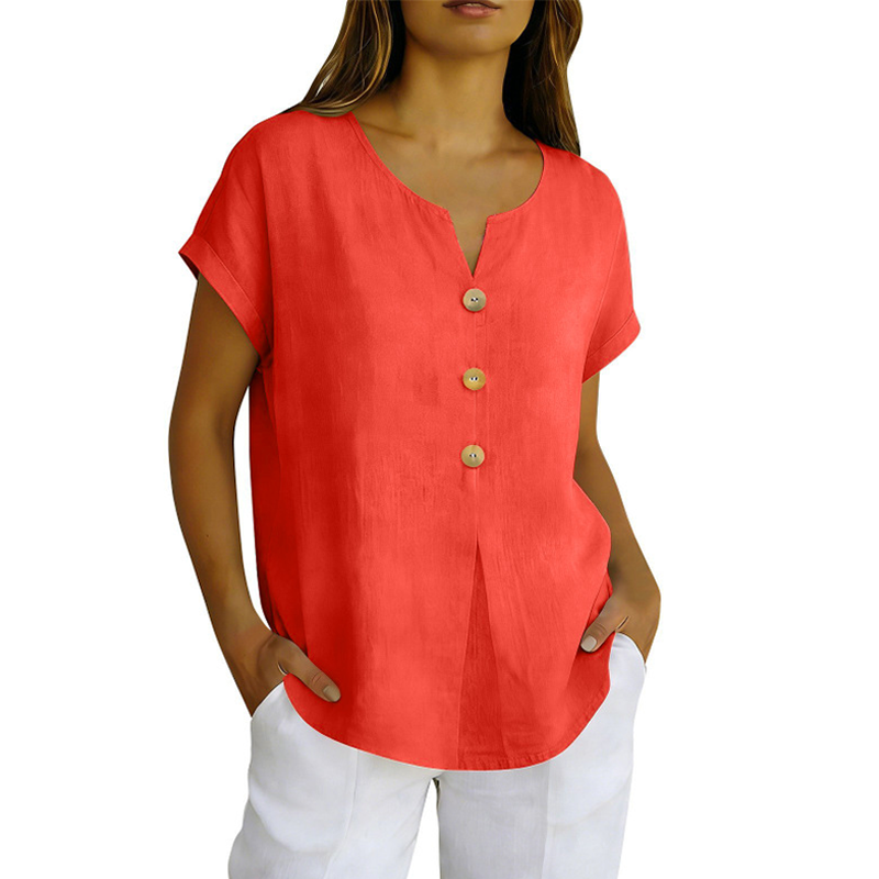 🔥Limited-Time Offer-Women's V-Neck Button Casual T-Shirt mysite