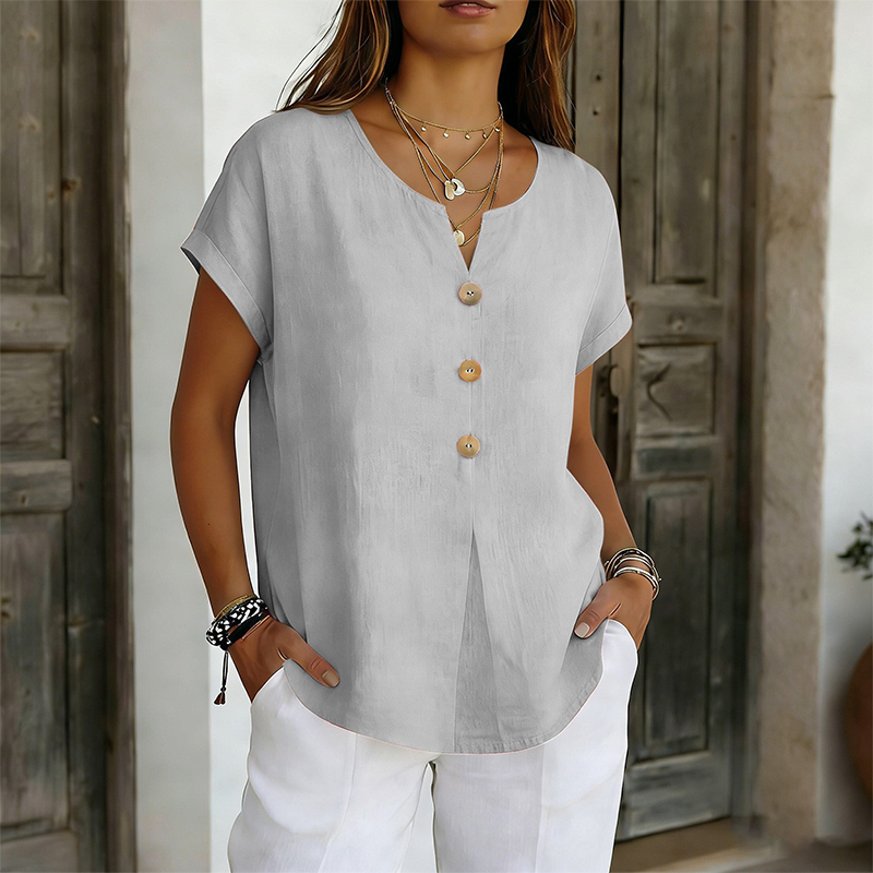 🔥Limited-Time Offer-Women's V-Neck Button Casual T-Shirt mysite