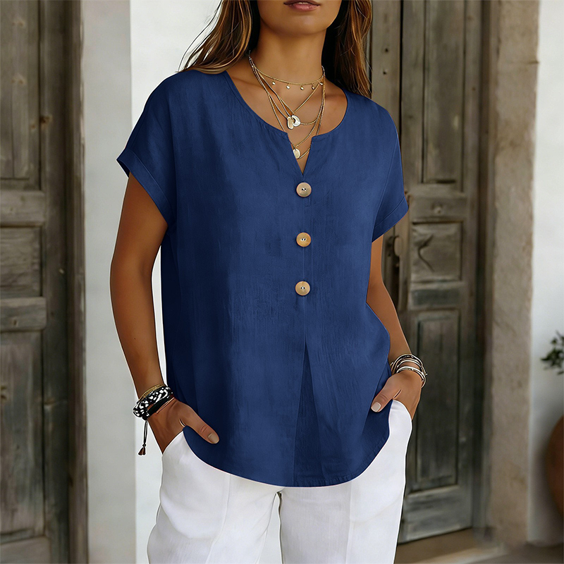 🔥Limited-Time Offer-Women's V-Neck Button Casual T-Shirt mysite