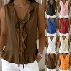 Women's Sleeveless Ruffle Trim V-Neck Top mysite