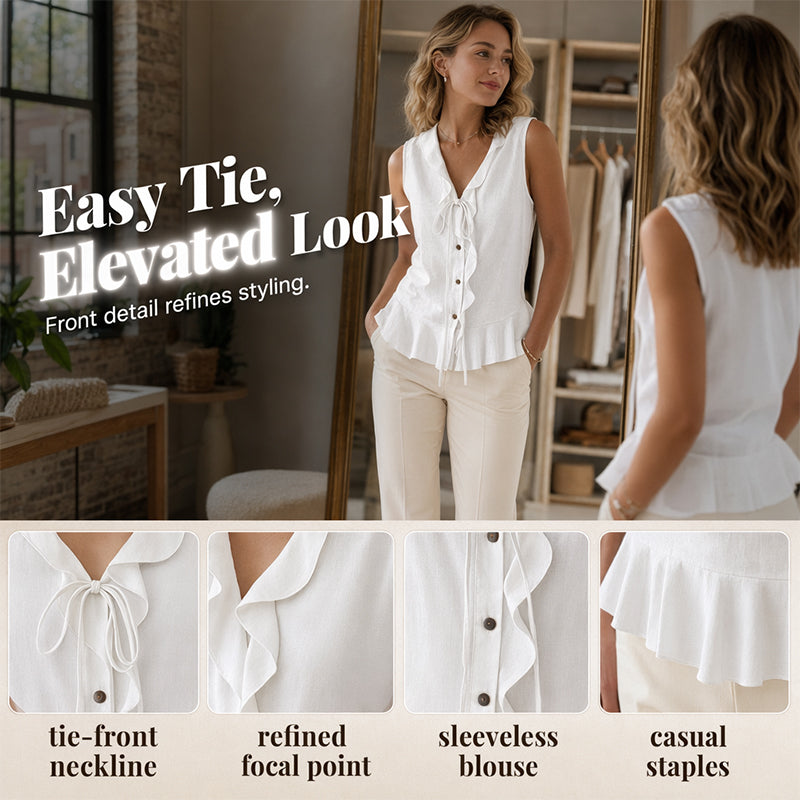 Women's Sleeveless Ruffle Trim V-Neck Top mysite