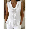 Women's Sleeveless Ruffle Trim V-Neck Top mysite