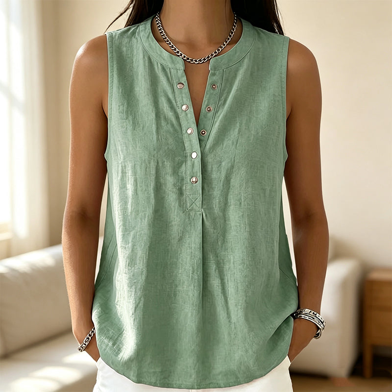 Women's Casual Sleeveless Button-Front Top mysite