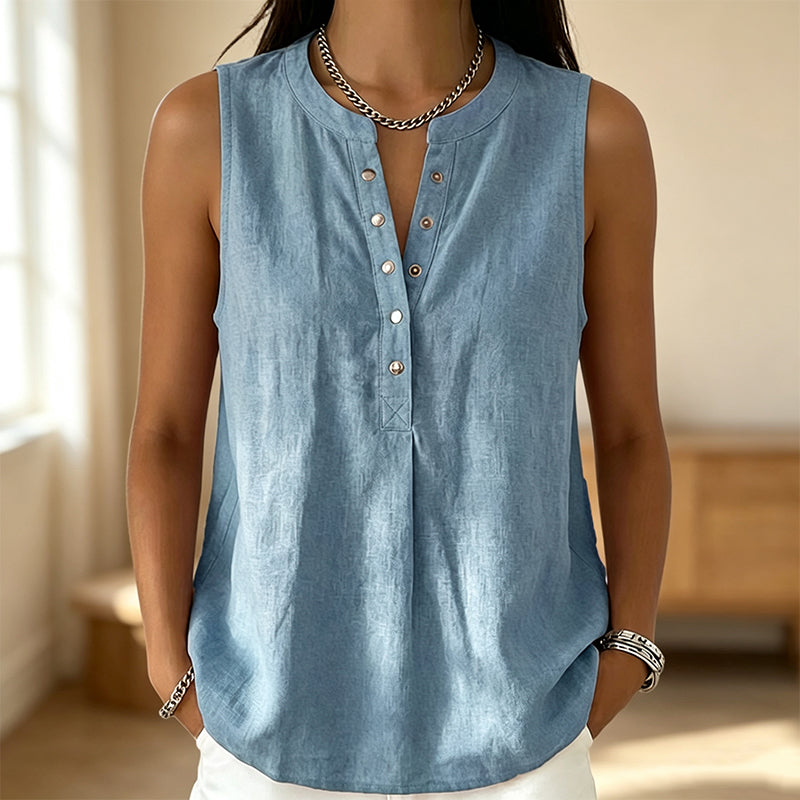 Women's Casual Sleeveless Button-Front Top mysite