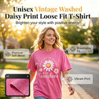 Unisex Vintage Washed Daisy Print Loose Fit T-Shirt mysite