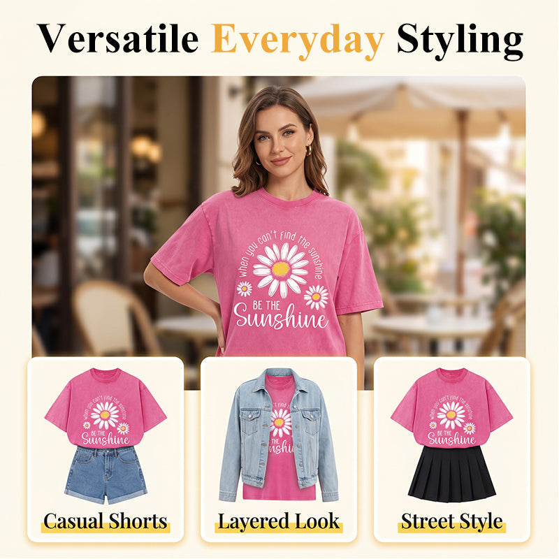 Unisex Vintage Washed Daisy Print Loose Fit T-Shirt mysite