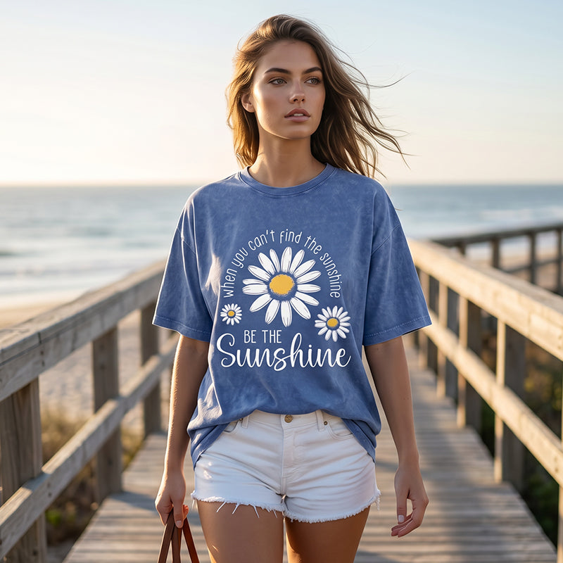 Unisex Vintage Washed Daisy Print Loose Fit T-Shirt mysite