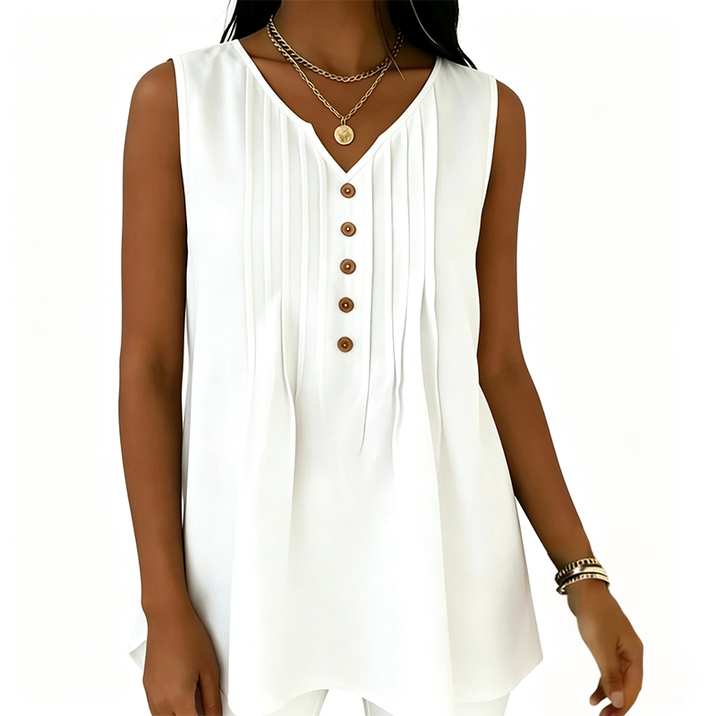 Women's Sleeveless V-Neck Pleated Tank Top mysite