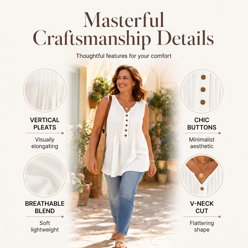 Women's Sleeveless V-Neck Pleated Tank Top mysite