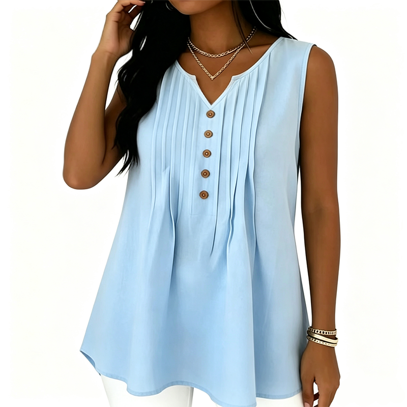 Women's Sleeveless V-Neck Pleated Tank Top mysite