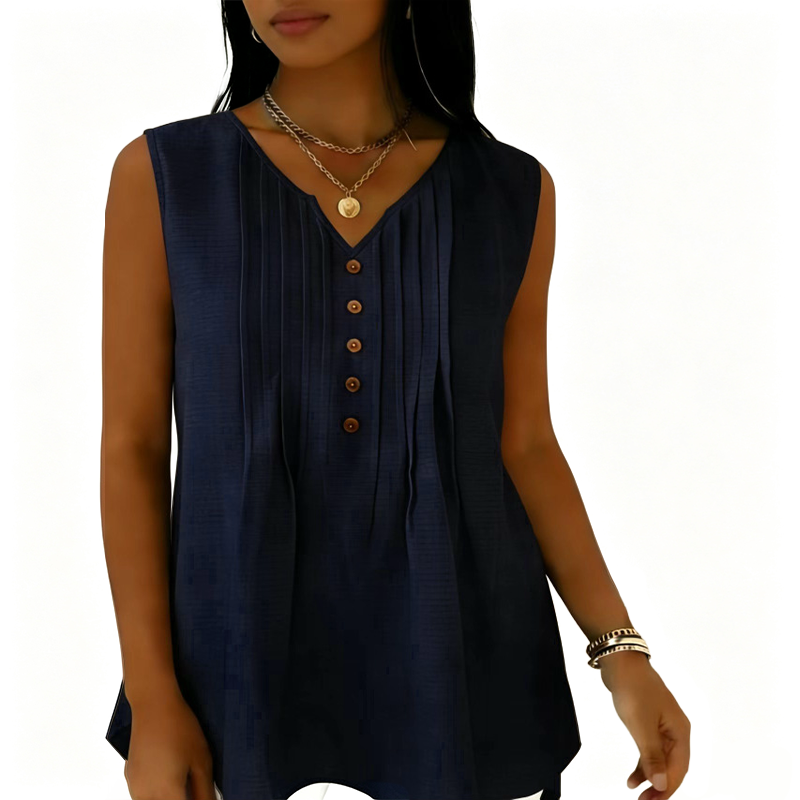 Women's Sleeveless V-Neck Pleated Tank Top mysite