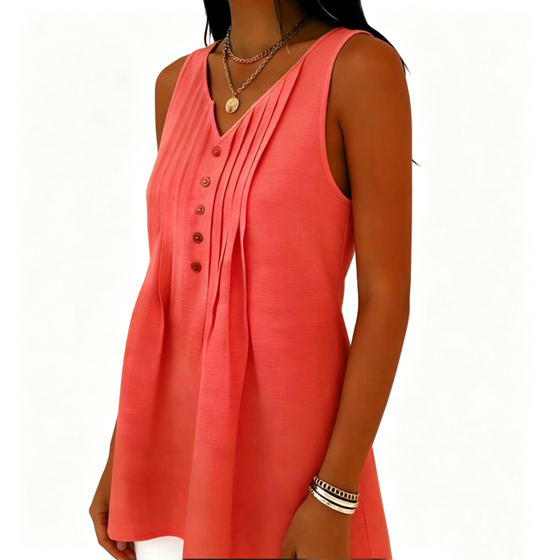 Women's Sleeveless V-Neck Pleated Tank Top mysite