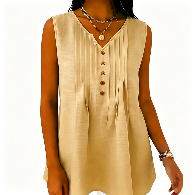 Women's Sleeveless V-Neck Pleated Tank Top mysite