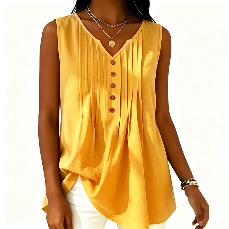 Women's Sleeveless V-Neck Pleated Tank Top mysite