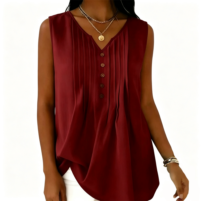 Women's Sleeveless V-Neck Pleated Tank Top mysite
