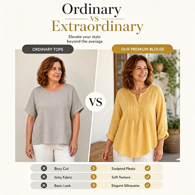Women's Long Sleeve Pleated Henley Neck Blouse mysite