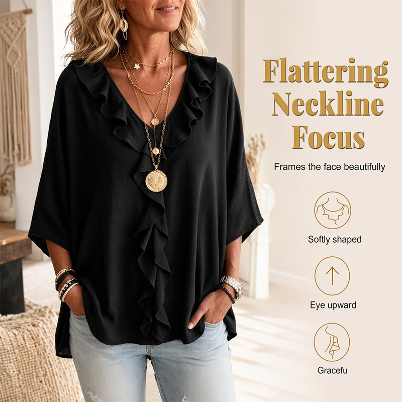 Women’s Casual V-Neck Ruffle Trim Blouse mysite