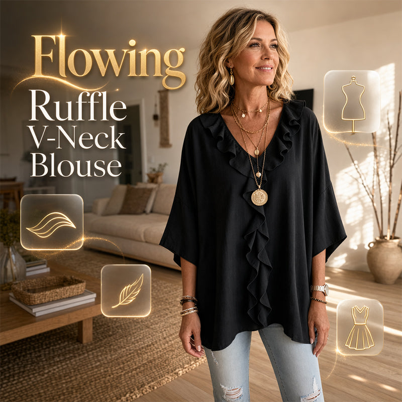 Women’s Casual V-Neck Ruffle Trim Blouse mysite