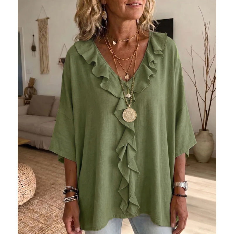 Women’s Casual V-Neck Ruffle Trim Blouse mysite