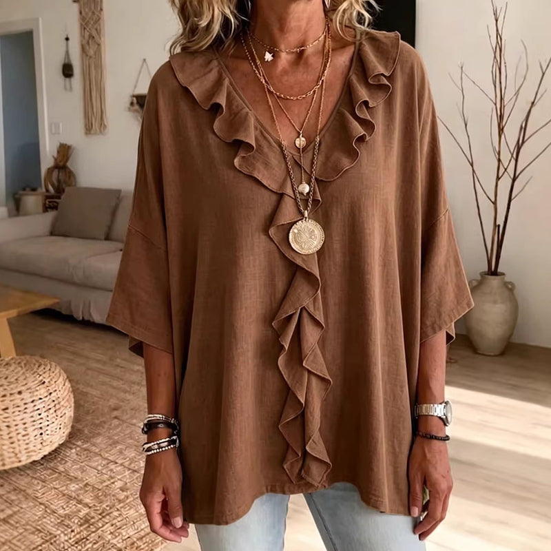 Women’s Casual V-Neck Ruffle Trim Blouse mysite