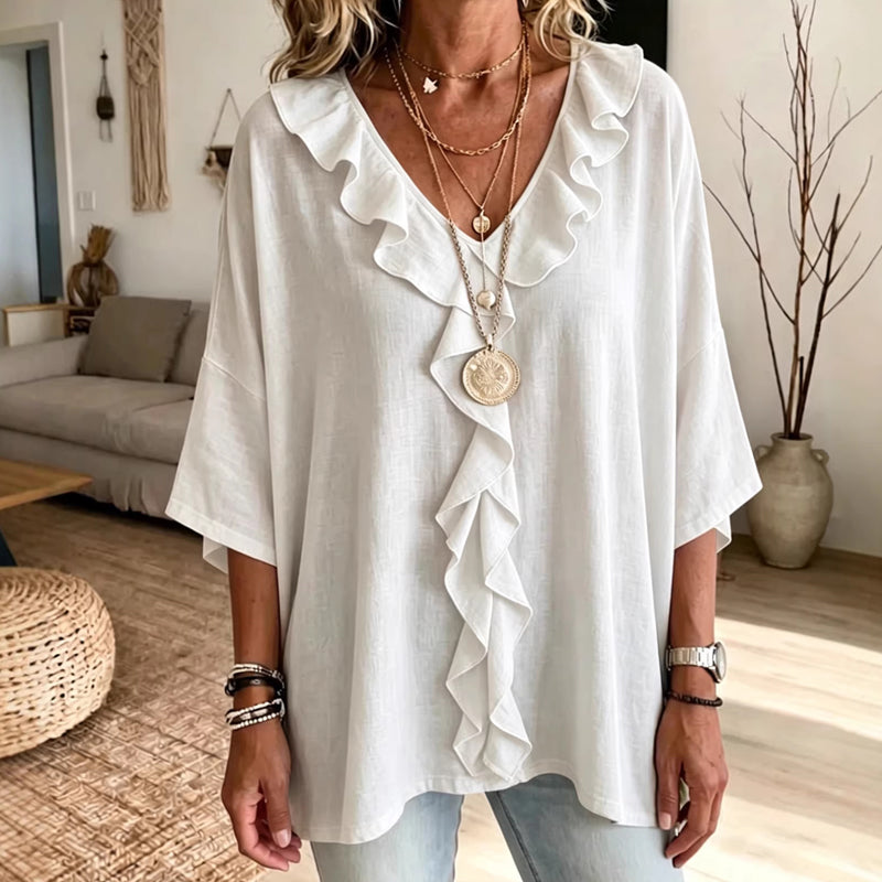 Women’s Casual V-Neck Ruffle Trim Blouse mysite
